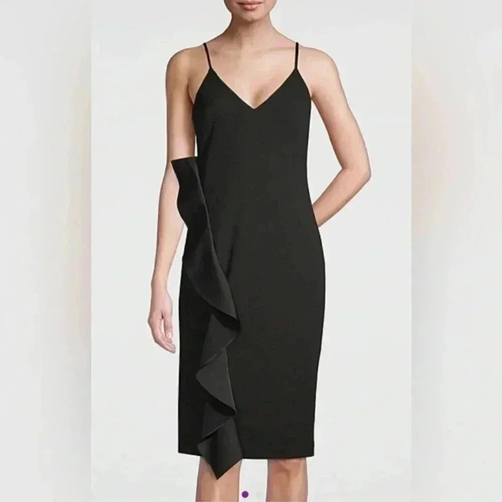 White House Black Market Black Ruffle Midi Dress Size 2